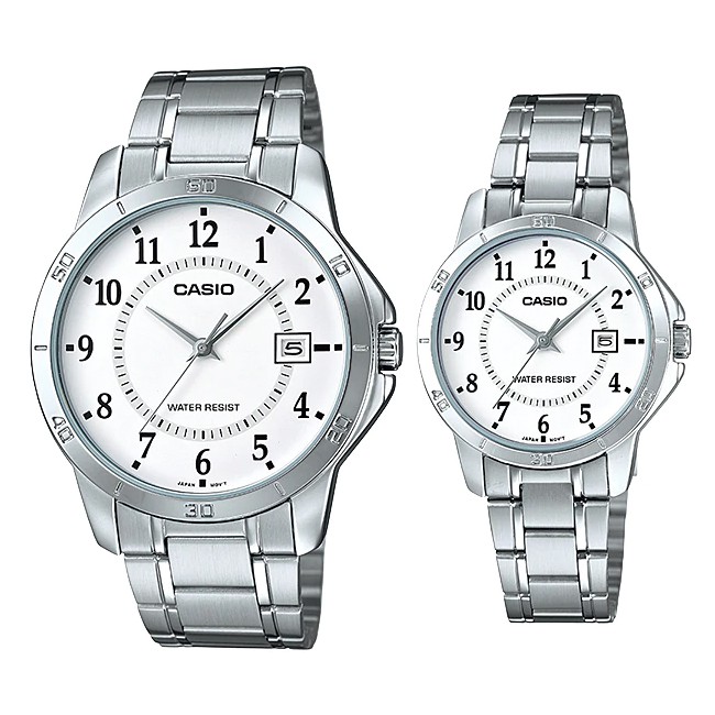 Đồng hồ đôi nam nữ dây kim loại Casio Anh Khuê MTP/LTP V004D-7B