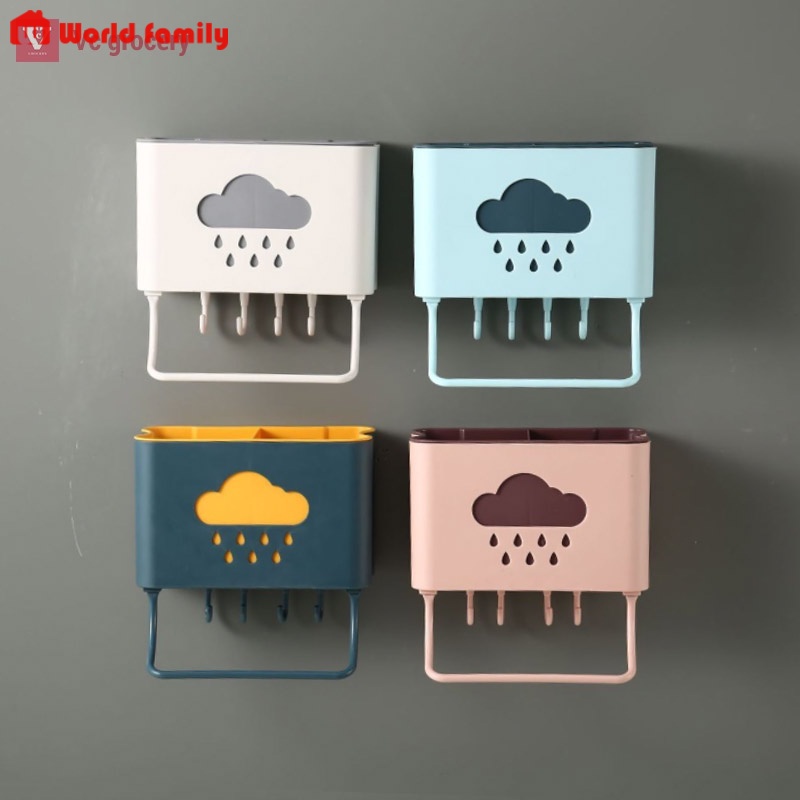 Kệ Đựng Muỗng Đũa Dán Tường kèm Móc Và Thanh Treo khăn thông minh