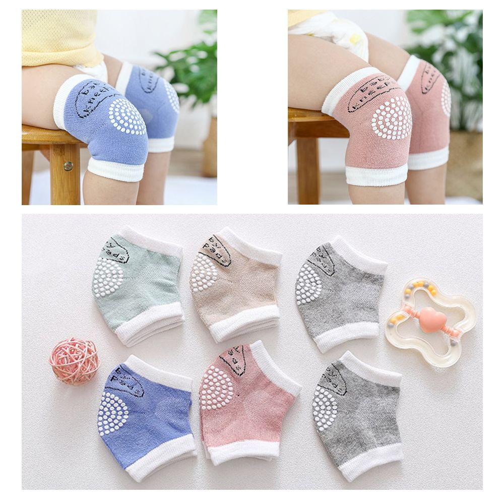 Cặp miếng đệm bảo vệ đầu gối/ khuỷu tay lưới cotton thoáng khí dày dặn chống trượt giữ ấm nhiều màu cho bé tập bò