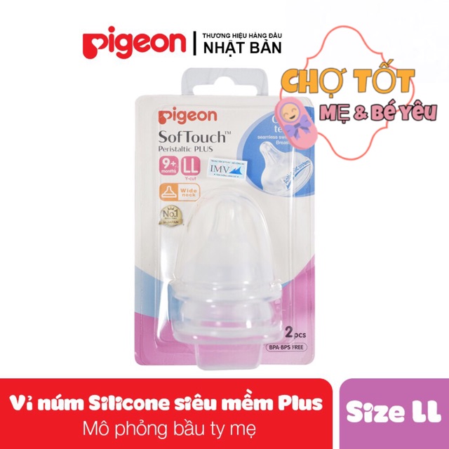 VỈ 2 NÚM TY PIGEON CỔ RỘNG SIÊU MỀM PLUS (silicon đủ size S,M,L,LL,LLL)
