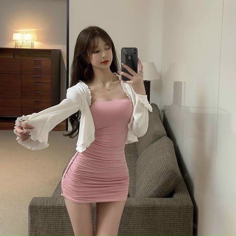 Sét váy nữ 2 dây dáng ôm body sang chảnh kèm áo khoác ngoài from ngắn siêu xinh thời trang nữ cho nàng dự tiệc, dạo phố | BigBuy360 - bigbuy360.vn