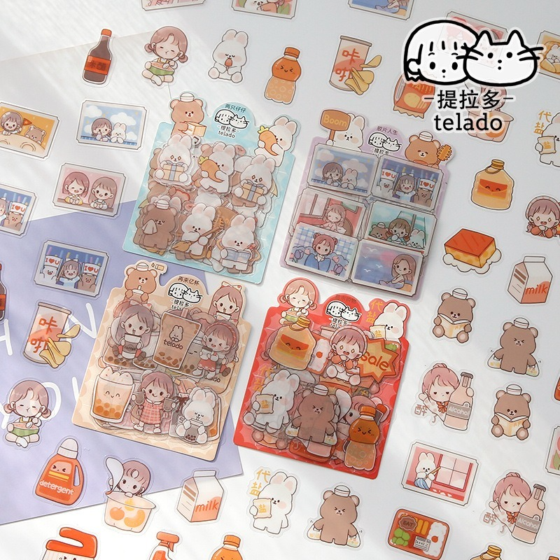 Set 40 miếng dán PET hình hoạt hình trang trí nhật ký dễ thương