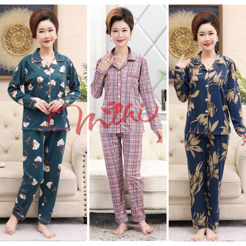 Pijama trung niên nữ dài tay B92 - Bộ đồ ngủ mặc nhà thu đông cho mẹ - Thời trang cho người lớn tuổi đẹp cao cấp Bigsize