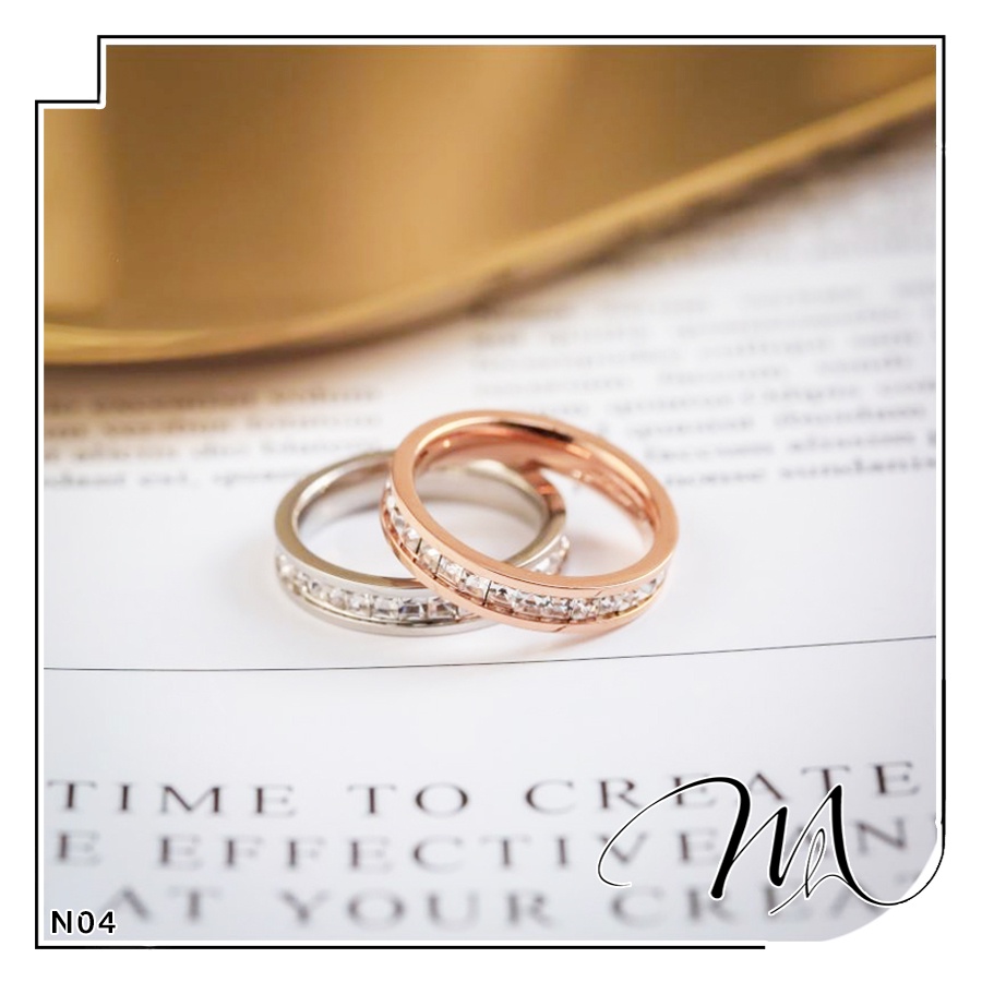 Nhẫn Titan nam nữ unisex 1 hàng đá vuông cao cấp - Măng’s House N04