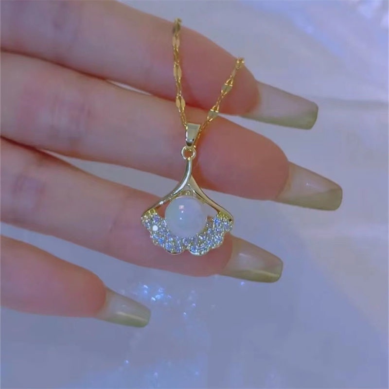 [Tik Tok Phong Cách Mới] Dây Chuyền Ngọc Trai Ji Thiết Kế Sang Trọng Mặt Dây Chuyền Không Phai Màu
