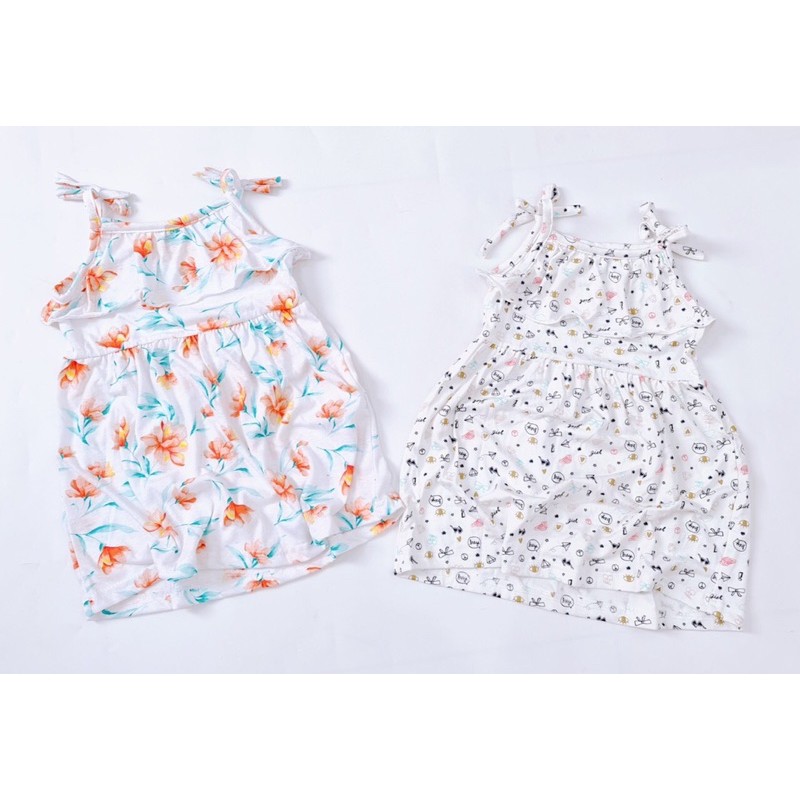 Váy maxi 2 dây bèo ngực bé gái chất cotton mát
