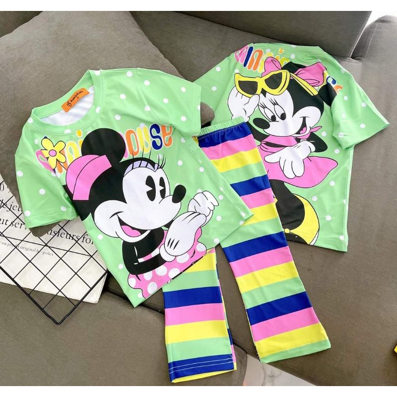 Bộ tay ngắn ống loe thun 3d hàng shop size nhí