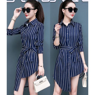 Đầm Sơ Mi Lệch Tà Thắt Dây Eo Cá Tính DN067 MayBlue