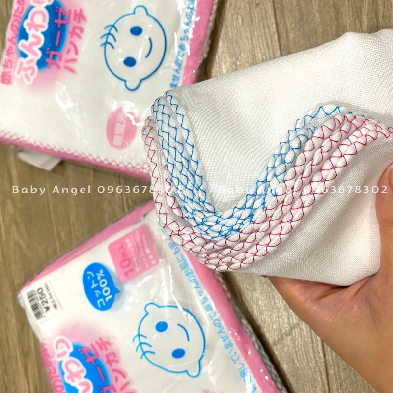 10 Khăn xô sữa xuất Nhật trắng viền màu, khăn mềm, mịn, k sổ lông