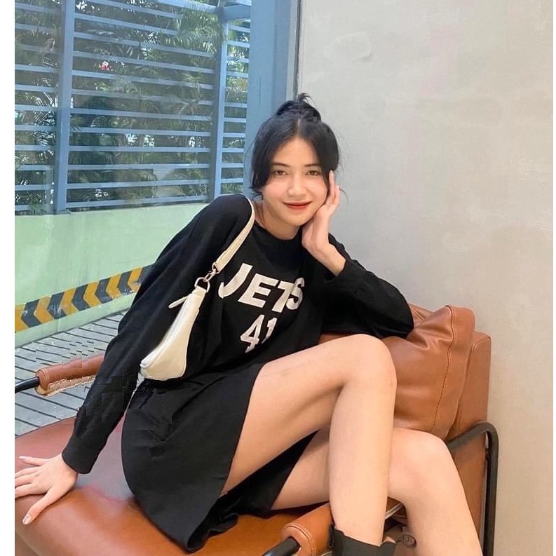 Set Thun Xước Jets Dài Tay Short Ống Rộng - Bộ áo phông trơn basic tay bồng kèm quần sooc cạp chun lưng cao Ulzzang