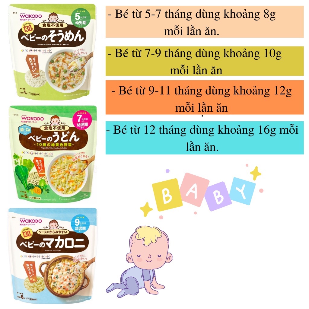 Các loại Mì, Nui Wakodo Cho Bé Từ 6- 9 Tháng Tuổi - Nhật Bản (130g)