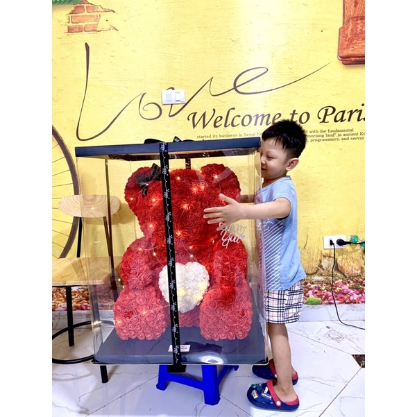 Gấu hoa  70cm fullbox - Tặng kèm Thiệp + Topper chữ Love You, Happy birthday, Wedding
