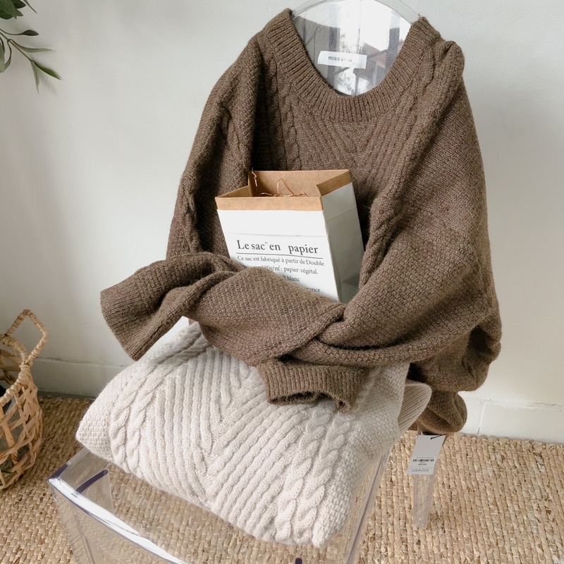 Áo len cổ tròn vặn thừng tay dài LEN clothing 7890 | BigBuy360 - bigbuy360.vn