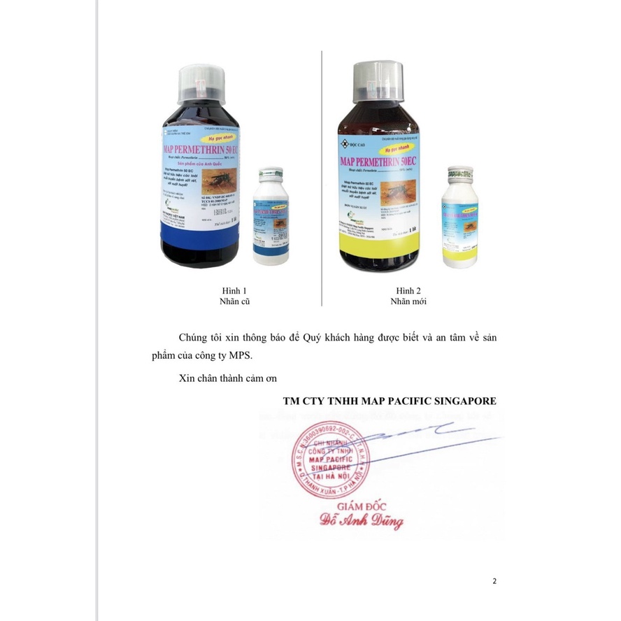 (Hàng chuẩn 100%) Thuốc phun diệt muỗi Map Permethrin 50EC 100 ml