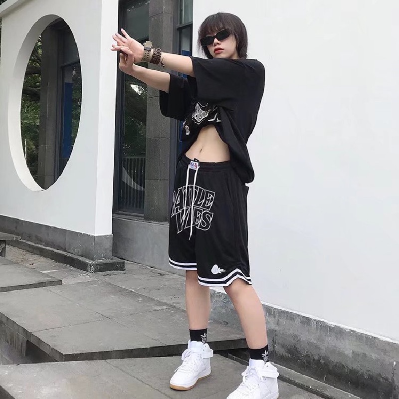 Quần Short Thể Thao Ống Rộng In Chữ Phong Cách Hong Kong Thời Trang Cho Nam Cỡ M-3XL