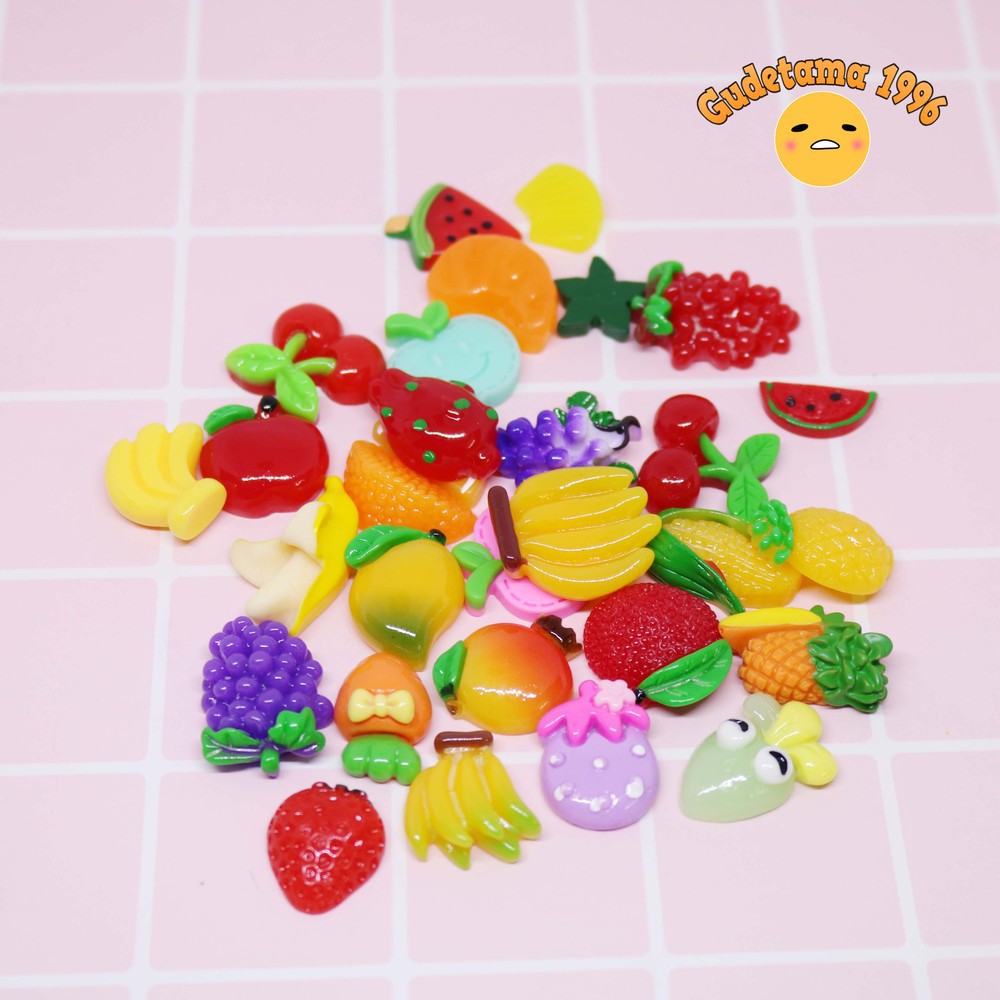 Combo 30 charm hoa quả trang trí slime đủ hình hàng