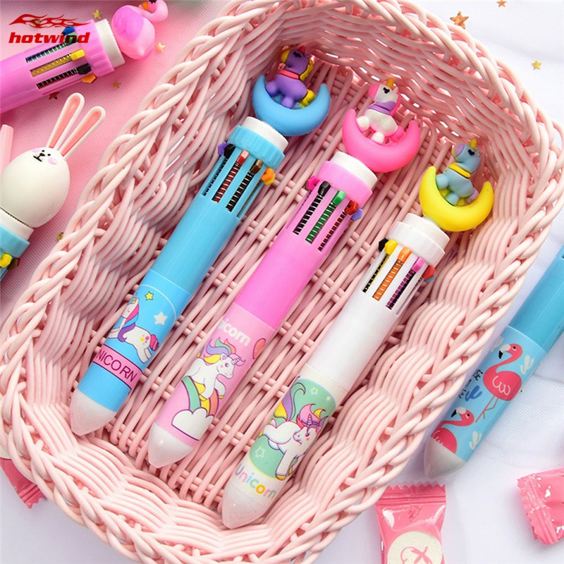 HW 10 Colors Cute Unicorn Cartoon Ballpoint Pen School Office Supply Stationery Gifts