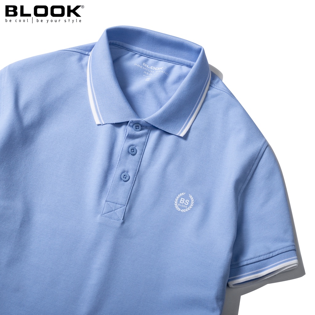 Áo Polo nam cổ bẻ vải thun cotton màu trắng phối sọc xanh, xuất xịn 33389 BLOOK
