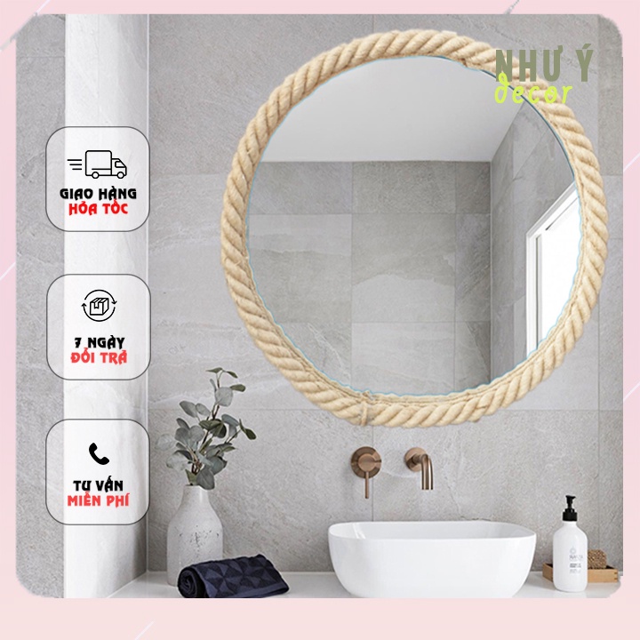 Gương Tròn Treo Tường⚡ FREE SHIP⚡ Viền Dây Thừng - Gương Tròn Decor Nhà Hàng Khách Sạn - Gương Tròn Trang Điểm