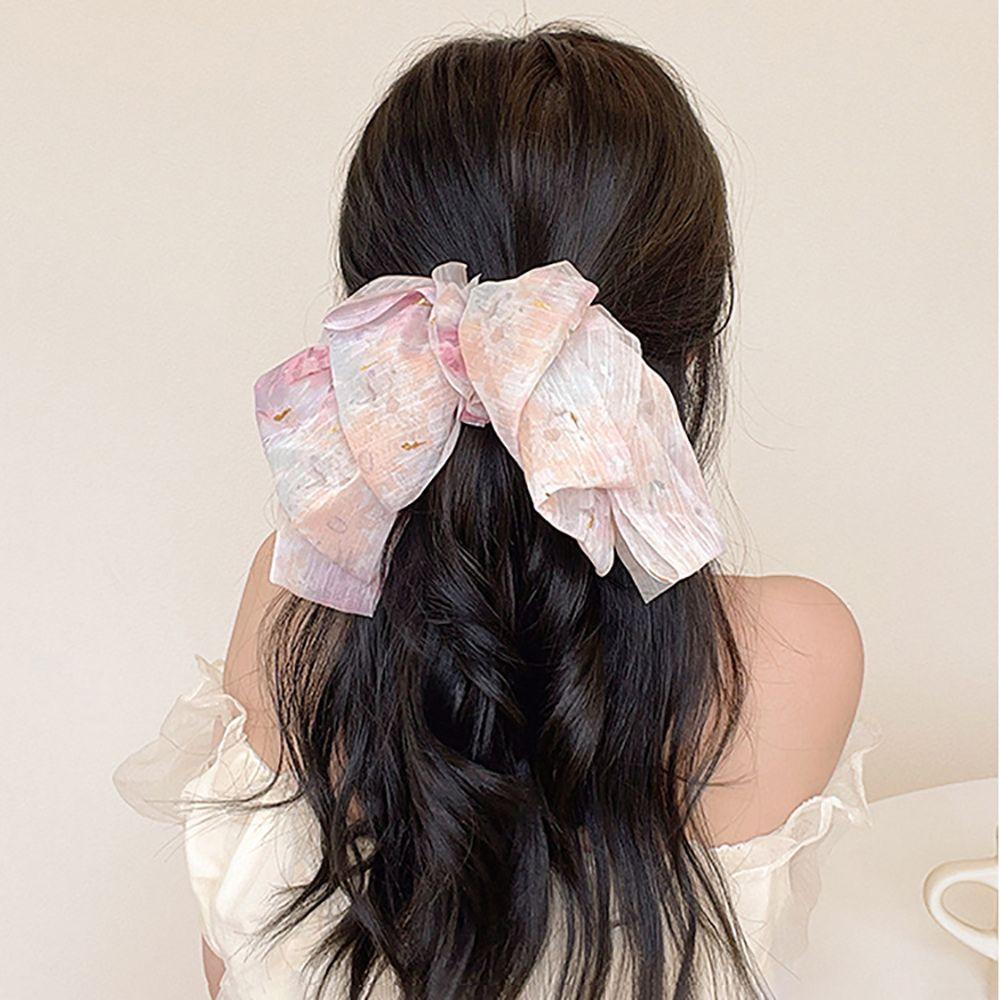 Kẹp Tóc Nơ Lớn Bằng Vải Voan Phong Cách Vintage Ngọt Ngào Dễ Thương