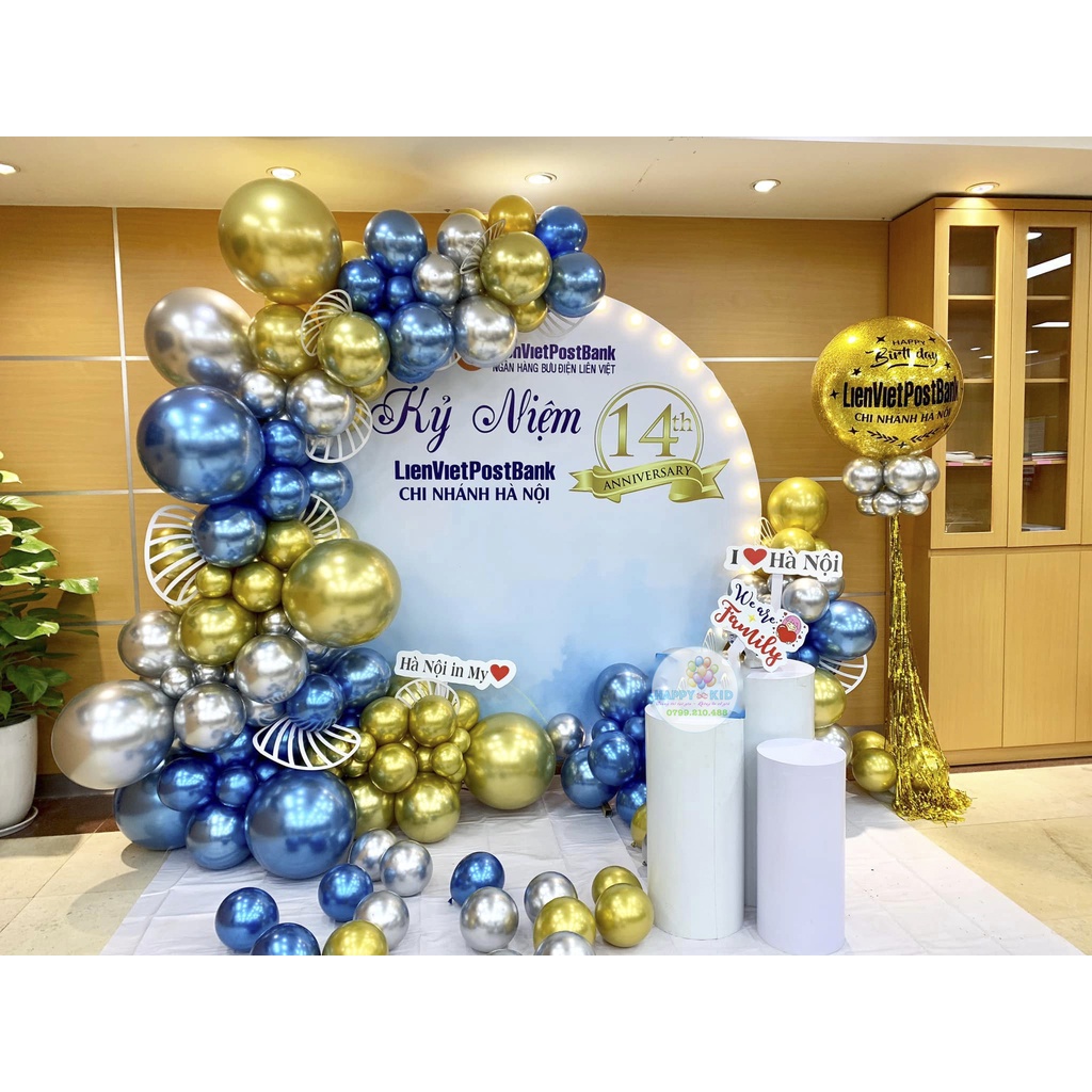 Túi bóng bay siêu nhũ 50 quả chrome trang trí sinh nhật kích thước 10 inch 5 inch Shuaian HAPPYKID TBBSN50