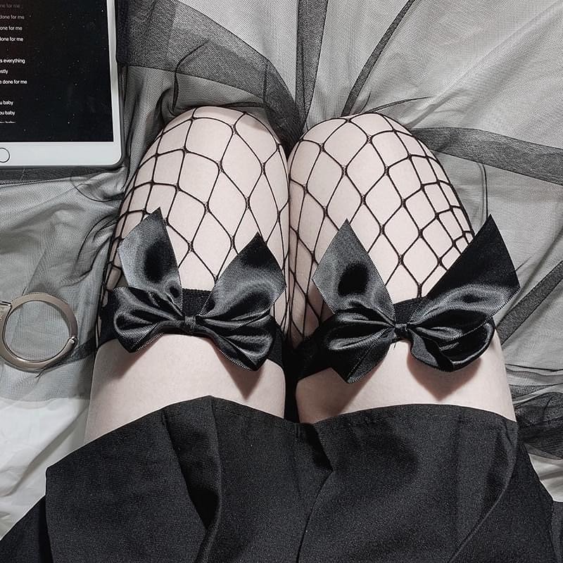 Vớ lưới đùi, tất đùi sexy đính nơ, tất lưới gơi cảm cosplay sexy phong cách lolita freesize dưới 60kg