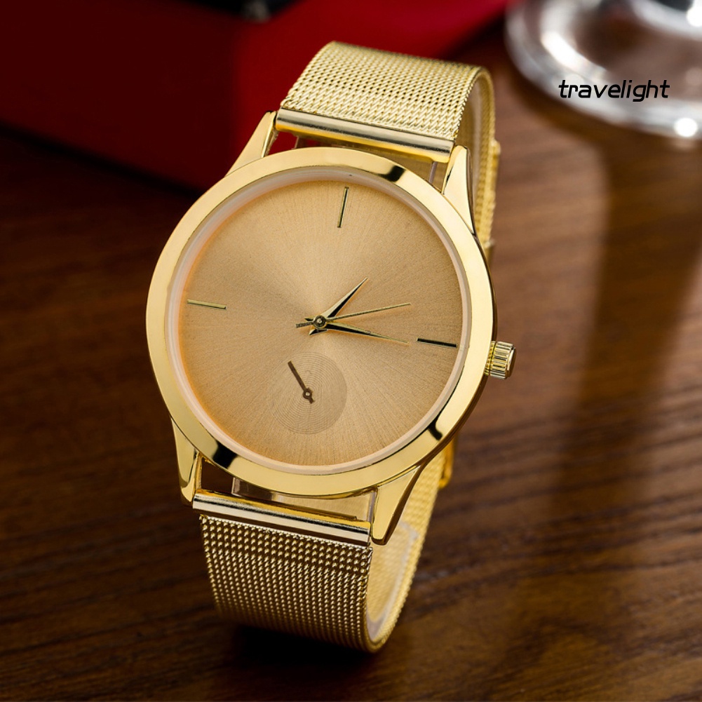 Đồng Hồ Analog Máy Quartz Dây Lưới Thép Không Gỉ Đơn Giản Cho Nam Nữ