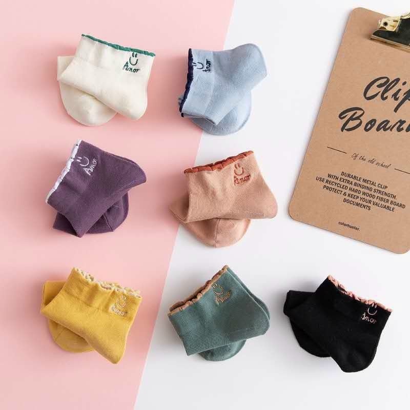 Sét 10 Đôi Tất Nữ Cổ Thấp Cotton Hoạ Tiết Mặt Cười Siêu Xinh