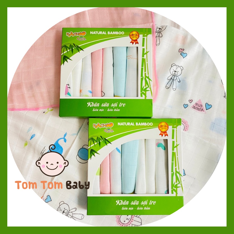 Hộp 8 Cái Khăn Sữa sợi tre 2 Lớp siêu mềm Kachoo Baby - Kích cỡ khăn 30x30 cm