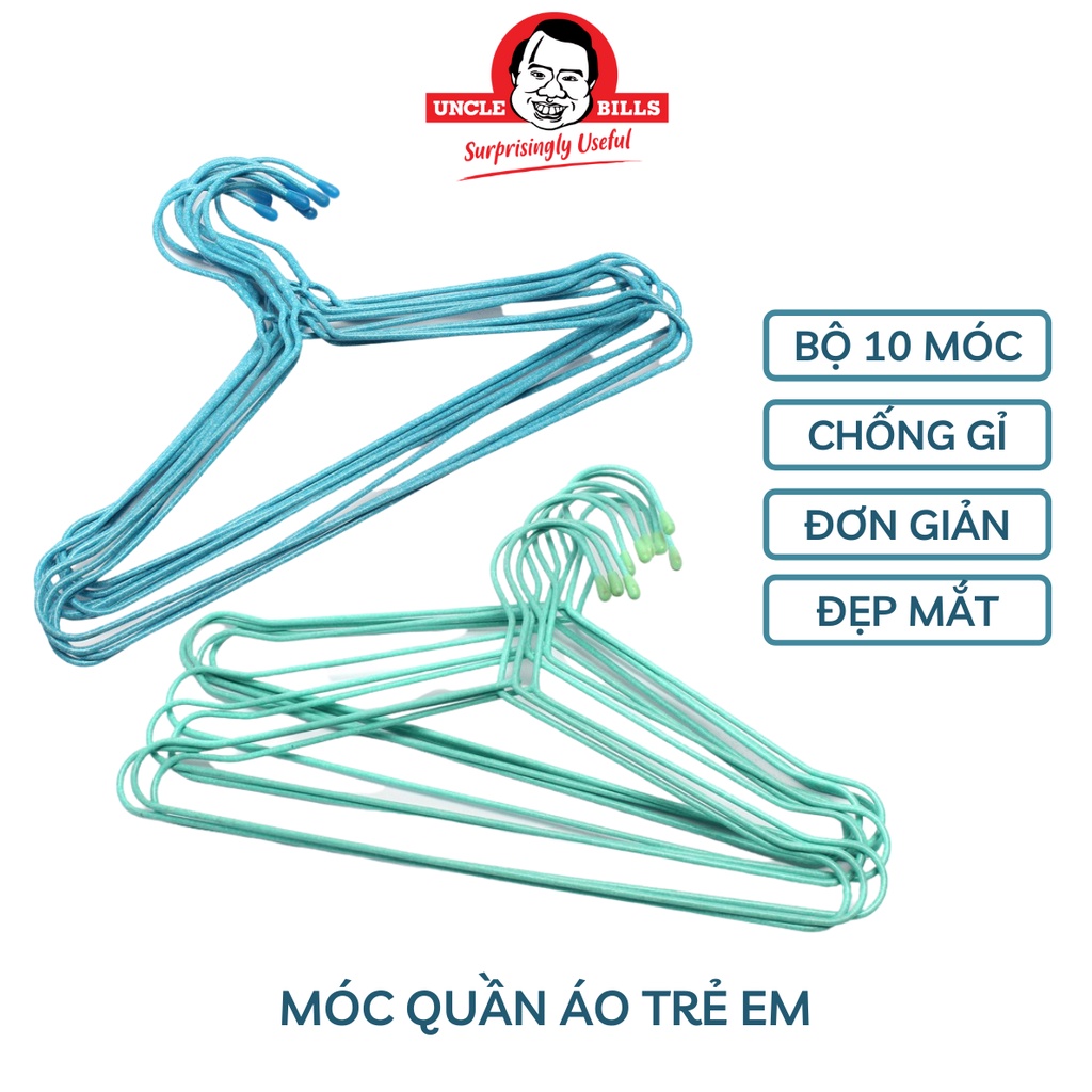 10 móc quần áo trẻ em cao cấp Uncle Bills BL0034 tiện dụng an toàn thiết kế có gờ chống trượt tiết kiệm thời gian