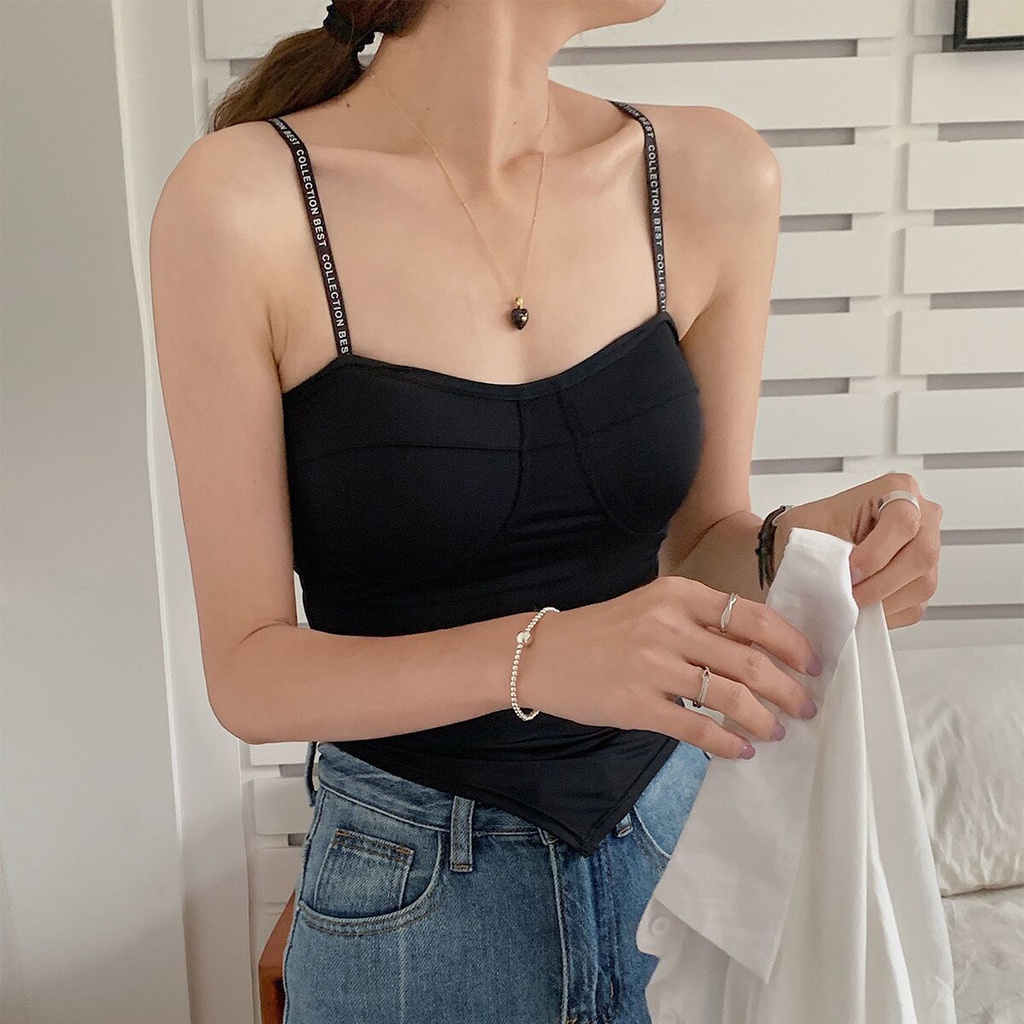 Áo Hai Dây Vải Lụa Lạnh Hở Lưng Có Đệm Ngực Chống Gió Chống Chói
