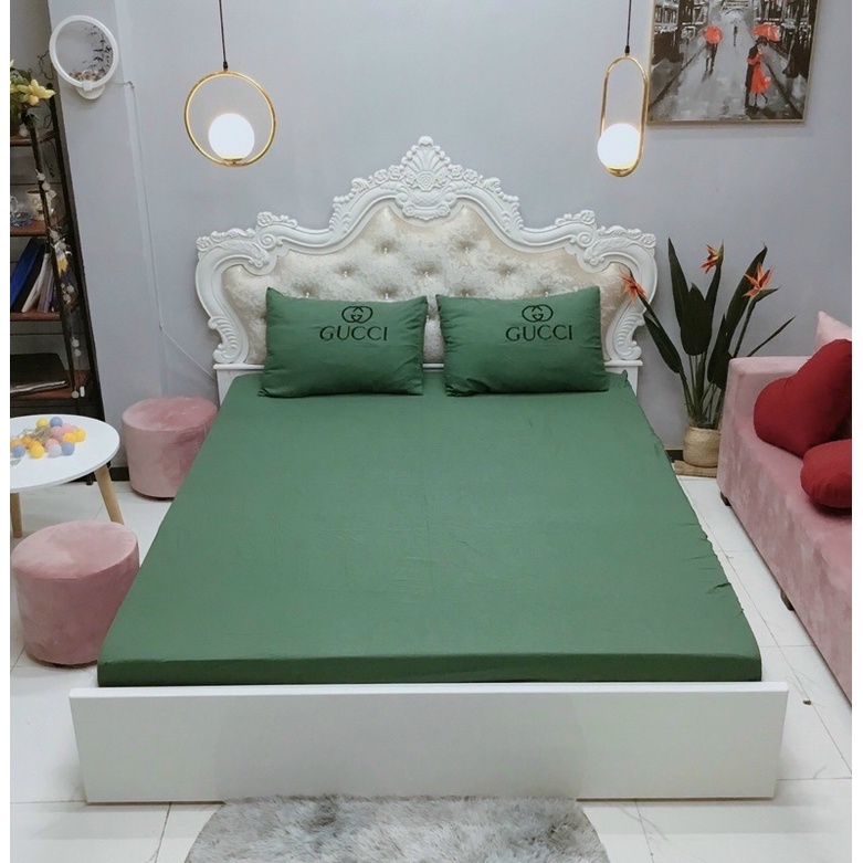 Bộ Ga Gối Cotton Đũi  set 3 món ga chun đủ kích thước kèm 2 vỏ gối 50x70cm, drap chun trơn màu basic