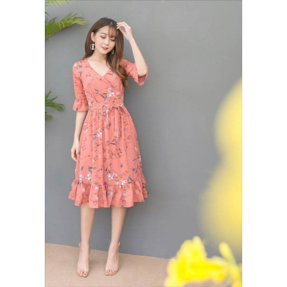 Đầm hoa có tay shopee live 160k