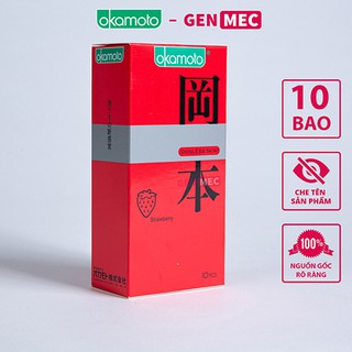Bao Cao Su Siêu Mỏng Okamoto Đỏ - Hương Dâu Nhiều GeL Bôi Trơn - BCS Okamoto Hộp 10 bao - Genmec