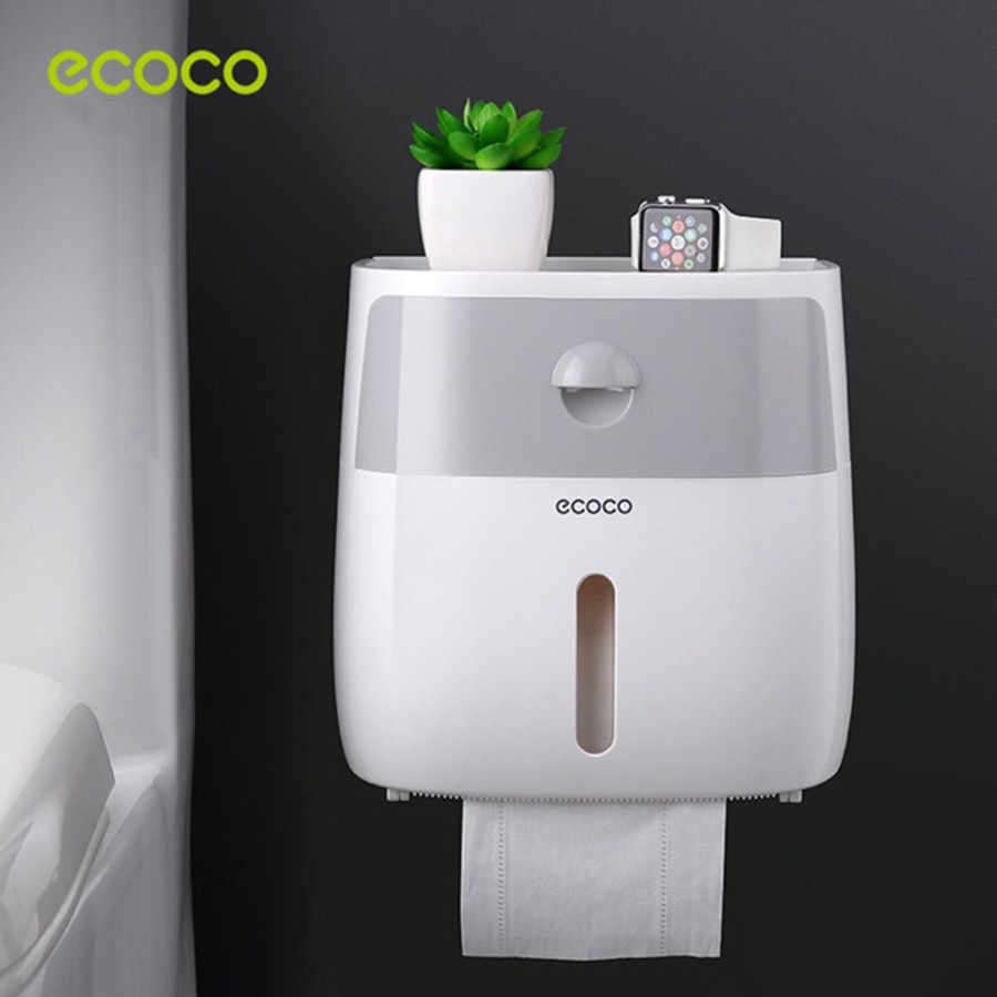 Hộp Đựng Giấy Vệ Sinh Đa Năng 2 Tầng ECOCO - E1804, Có Ngăn Kéo, Khay Để Điện Thoại, Nhựa Cao Cấp, Đóng Mở  Tiện Dụng.