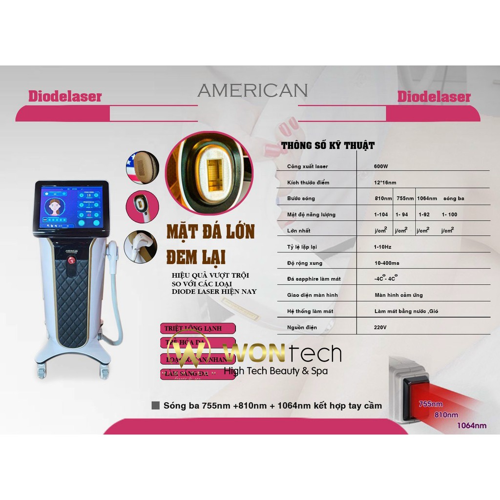 [WONTECH - NOW SHIP] Máy Triệt Lông Diode Laser American.