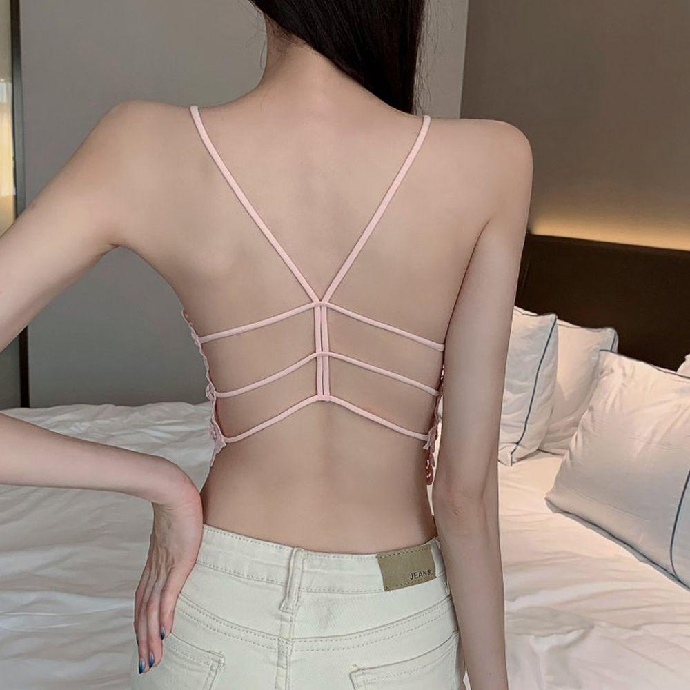 OCEANMAP Áo Lót Dây Bằng Nylon Màu Trơn Họa Tiết Hoa Rỗng Dễ Phối Đồ Cho Nữ