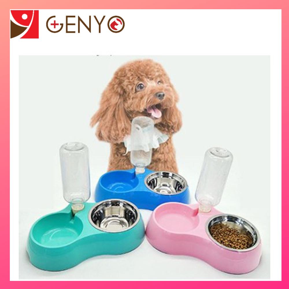 Bát ăn uống tự động inox có chai nước kèm theo, phụ kiện chó mèo - Bát ăn 007 Genyo pet carre