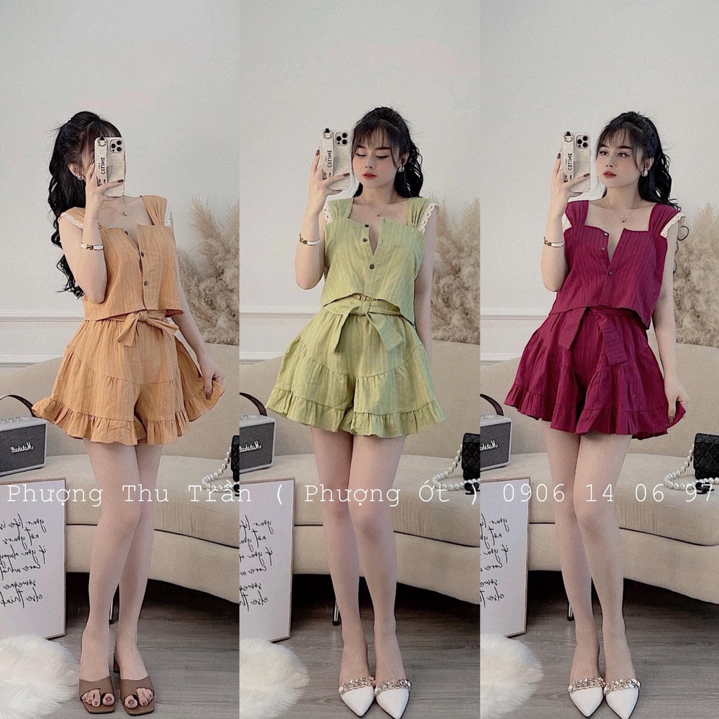 SET ĐŨI ÁO VIỀN REN + QUẦN VÁY HÀNG NHẬP Ꮯɦấȶ Ꮮɨệʊ: đũi vân sọc. Có 3 màu. Size dưới 54kg vừa nhaaaa