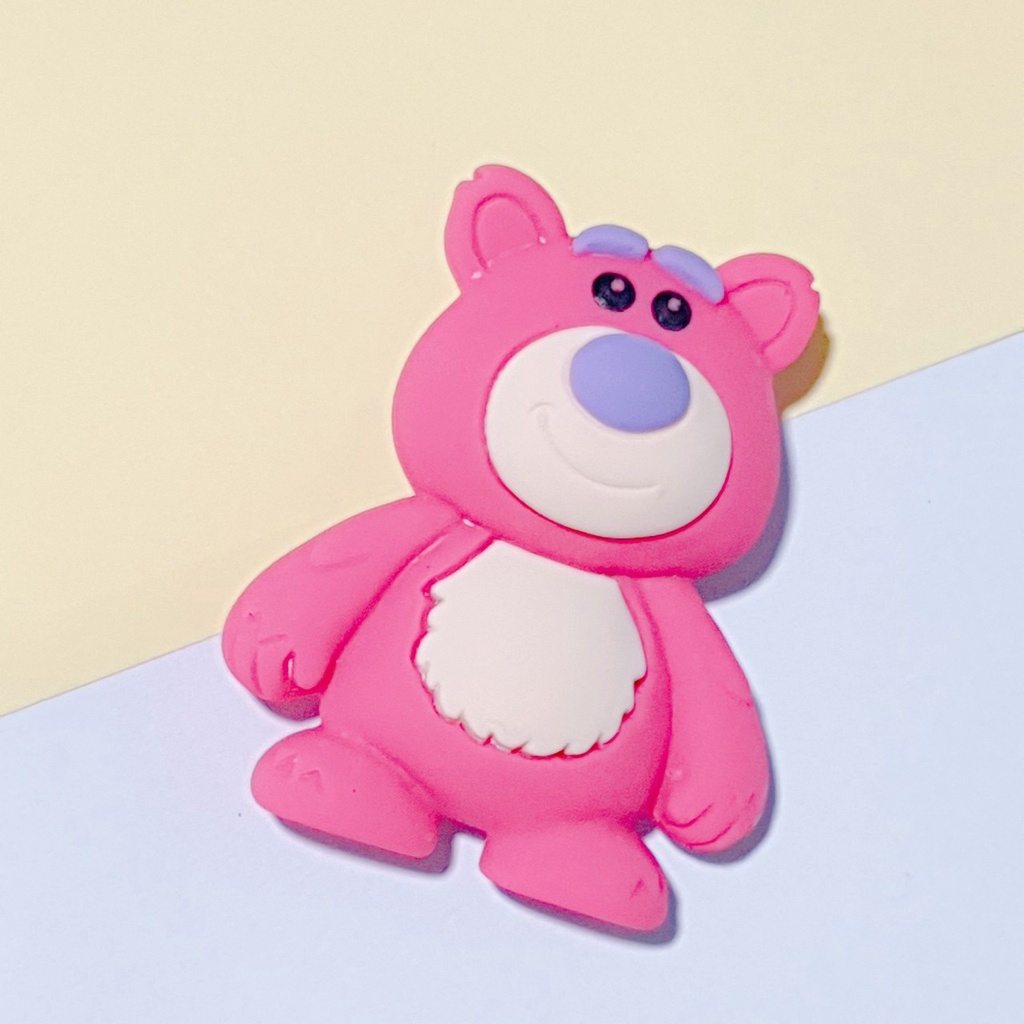 [ Pink B.ear ] Nút gắn hkdesign/ phụ kiện trang trí mô hình loại đá cứng gấu hồng 3D - Sticker dép size lớn