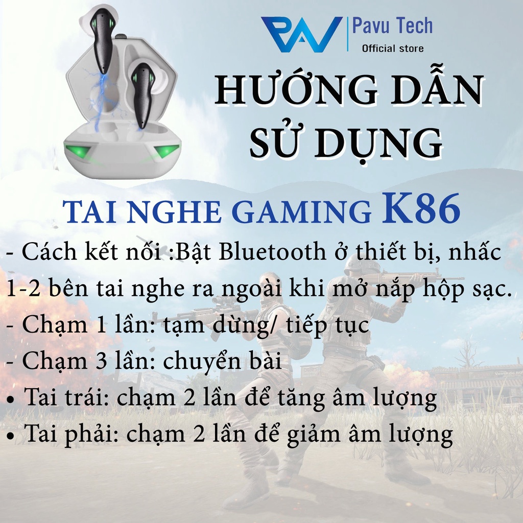Tai Nghe Bluetooth Gaming K86 , Tai Nghe bluetooth không dây 5.1 TWS - Có Mic - Độ Trễ Cực Thấp