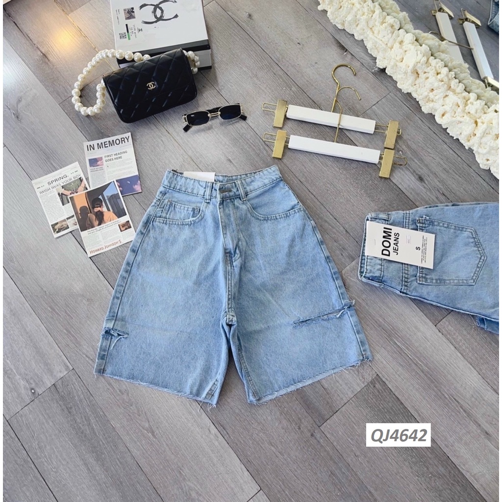 Quần Ngố Jeans Dáng Rộng - Rách Lưng Cao QJ4642