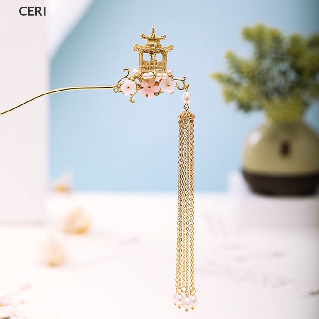 Trâm Cài Tóc Đính Hoa Và Ngọc Trai Dài Phong Cách Trung Hoa Cổ Điển Cho Cô Dâu