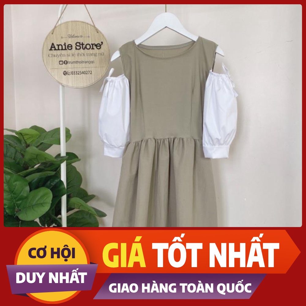 (SALE XẢ KHO) Đầm Babydoll Nữ Tay Lỡ Khoét Vai ,Phối Màu Dáng Lỡ Q026