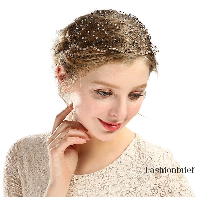 Cài tóc dạng lưới đính đá pha lê vintage cho cô dâu