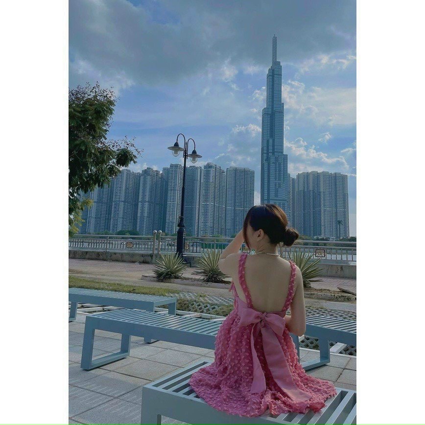 Đầm xòe hai dây nơ lưng có mút xinh xắn