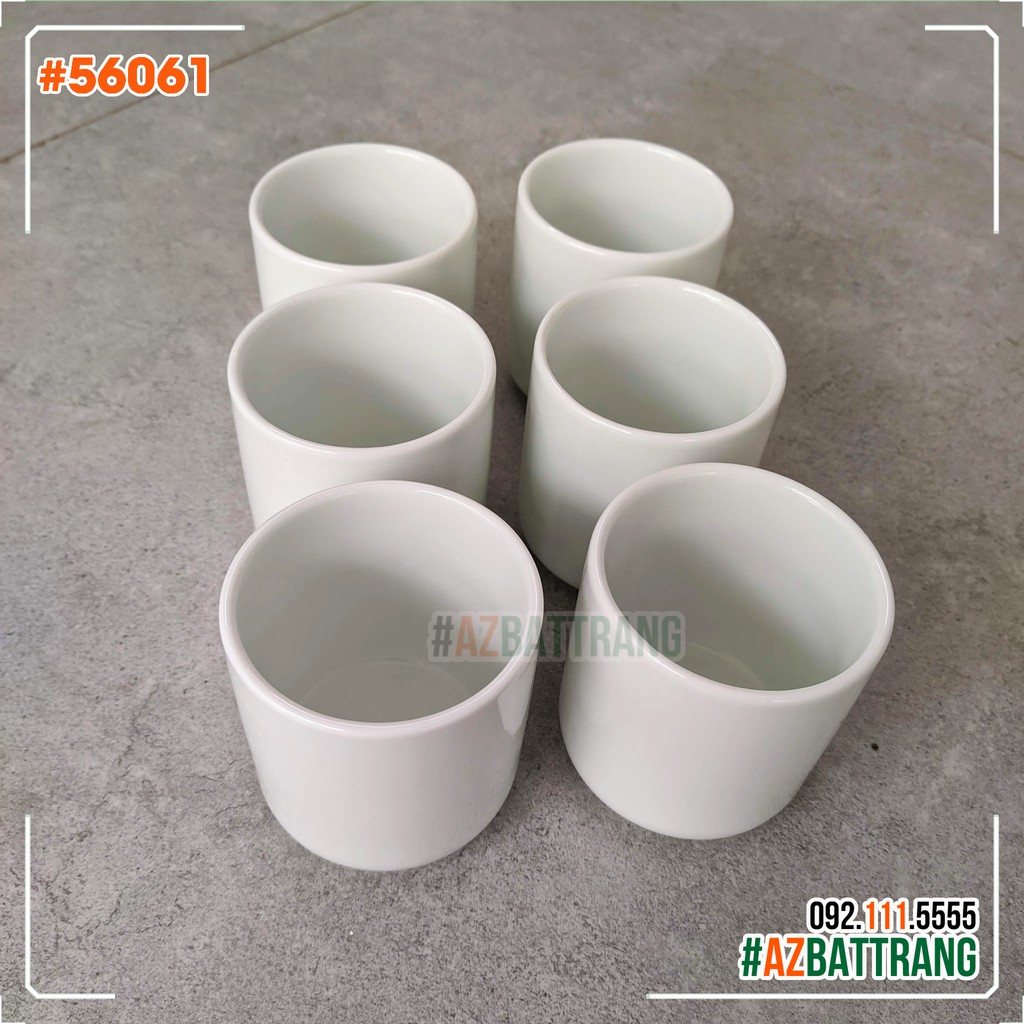 Bộ 06 ly sứ trắng Bát Tràng không quai uống trà Cafe
