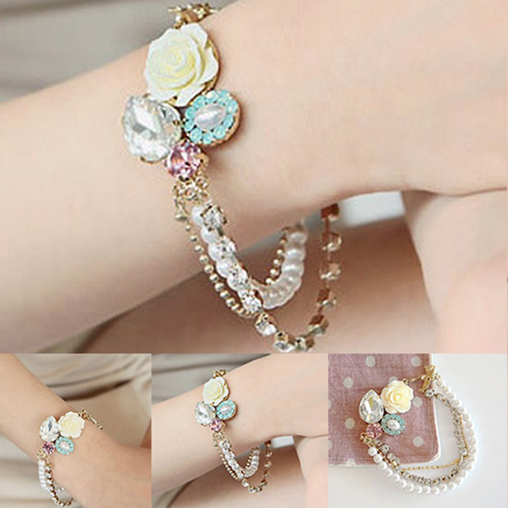 Vòng đeo tay đính ngọc trai và đá giả sang trọng thời trang dành cho nữ