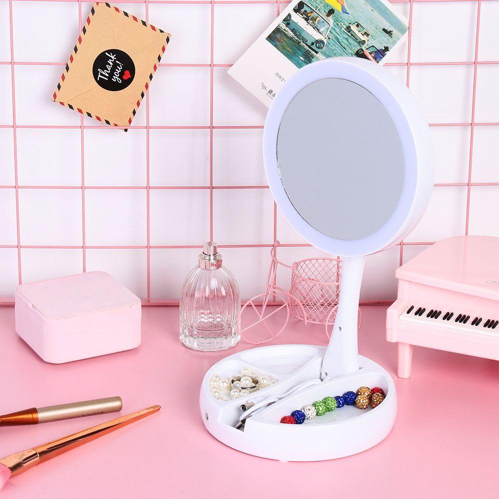 Gương Trang Điểm Gấp Gọn Có Đèn LED Kết Nối USB Tiện Dụng