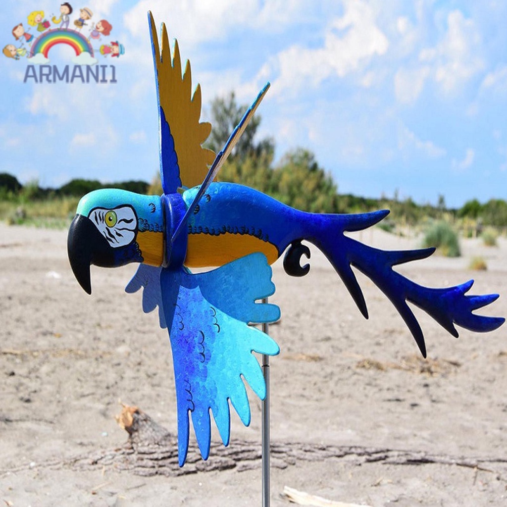 Armani Parrot Pinwheel Windmill Wind Spinner Art Sculpture for Garden Lawn Decor